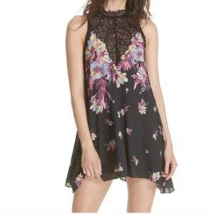 NWT Free People Marsha Floral Lace Slip Dress | Black Handkerchief Hem | XS
